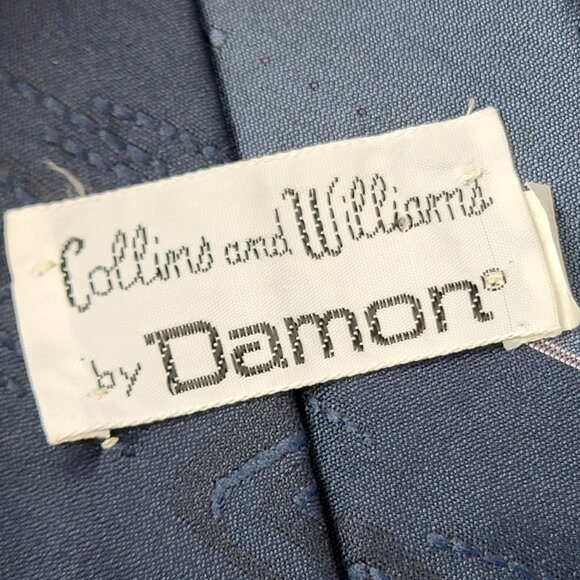 Vintage 70s Blue Silk Neck Tie Men Accessories Geometric Embroidered Formal Work - Picture 9 of 16